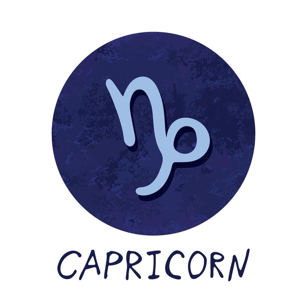 mano dibujado Capricornio zodíaco firmar en azul redondo marco astrología garabatear clipart elemento para diseño vector
