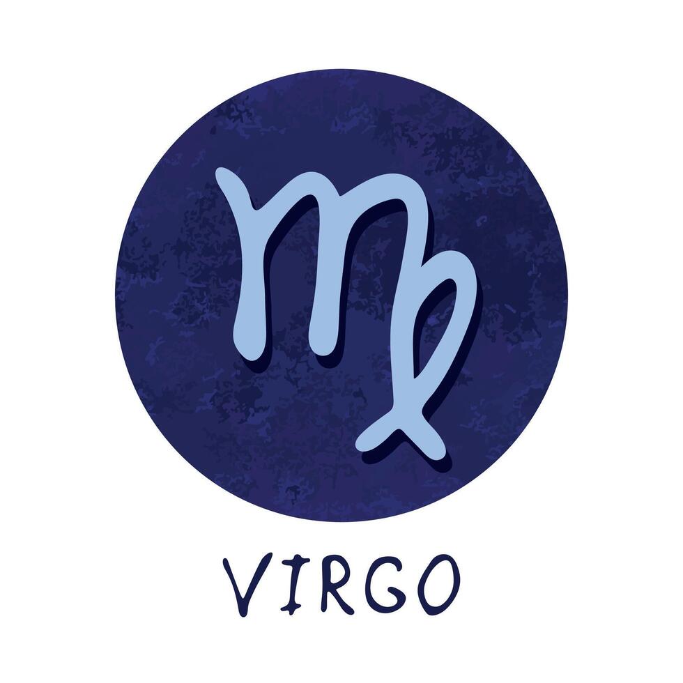 mano dibujado Virgo zodíaco firmar en azul redondo marco astrología garabatear clipart elemento para diseño vector