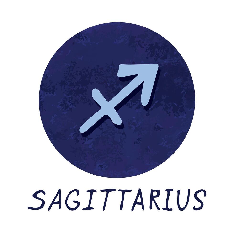 Hand drawn sagittarius zodiac sign in blue round frame Astrology doodle clipart Element for design vector
