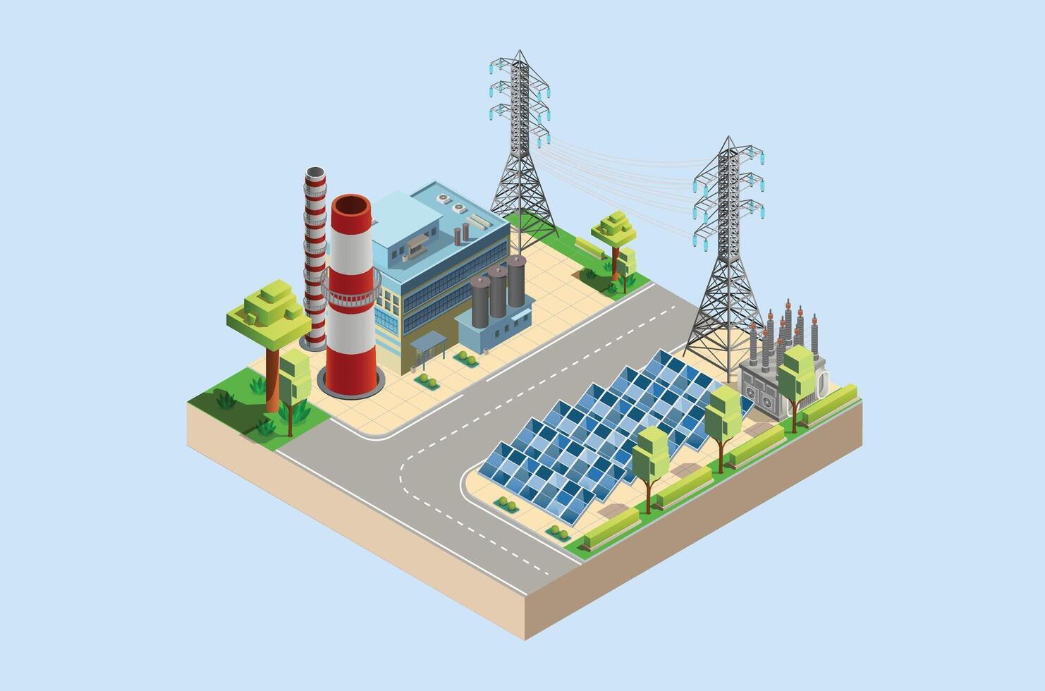 isométrica cargando estación para súper rápido eléctrico vehículos utilizando solar paneles y un montón de cargando puntos., adecuado para diagramas, infografía, y otro gráfico activo vector