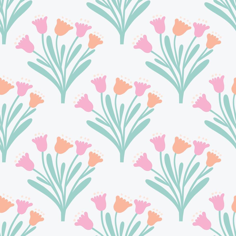 Beautiful floral pattern with hand drawn bouquets. Vector seamless texture with repetitive flowers. Floral background