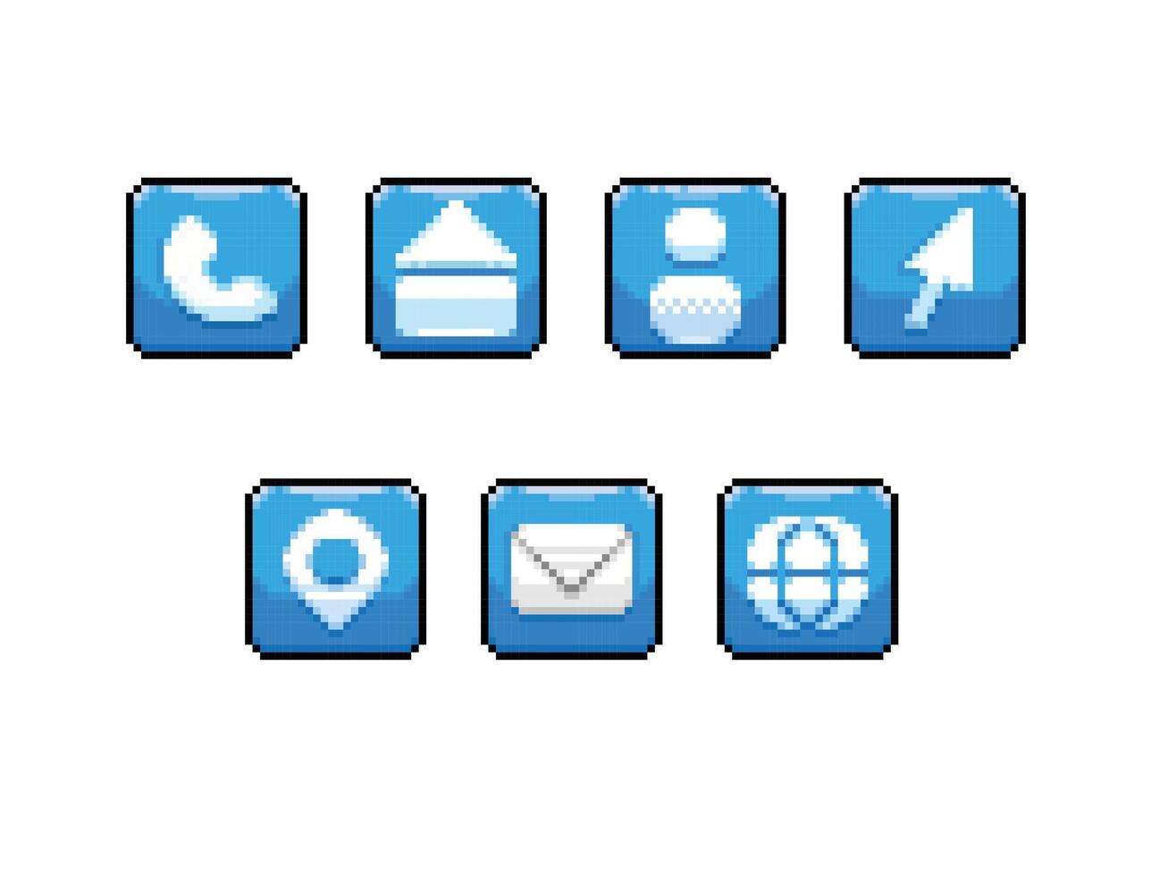 blue contact icon set in pixel art style vector