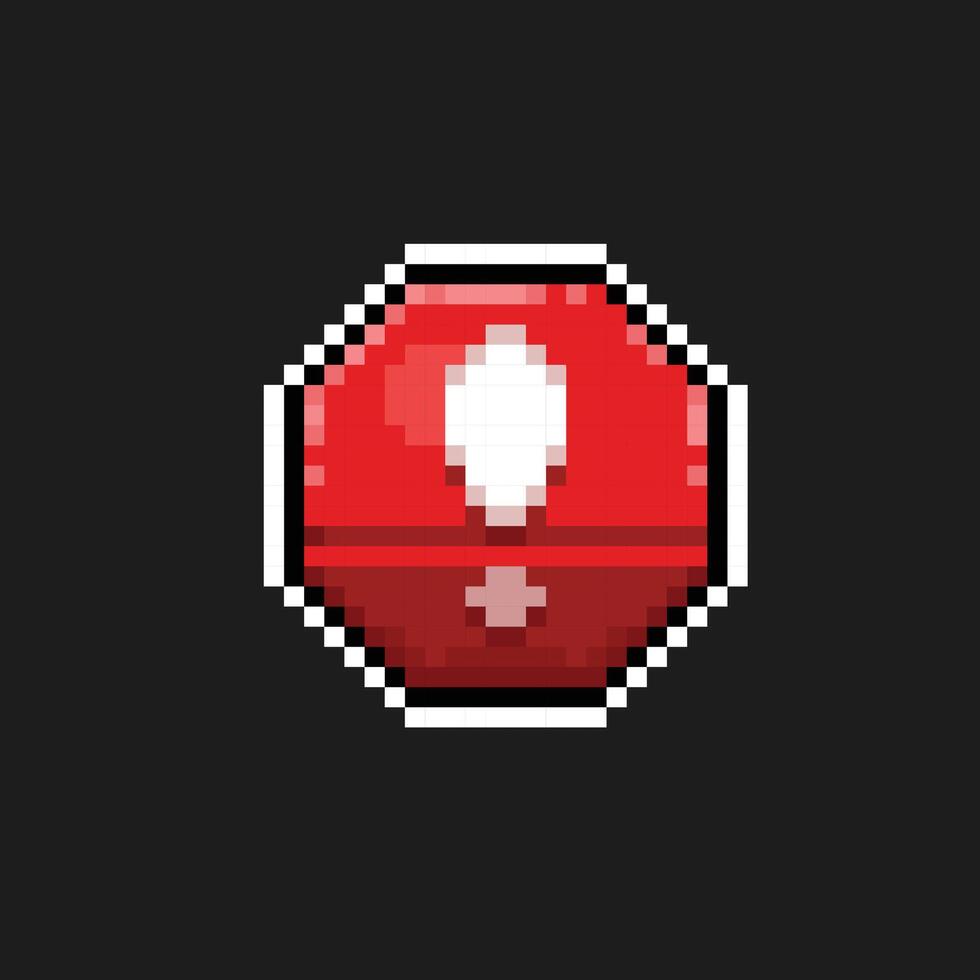 red exclamation sign with octagon shape in pixel art style vector