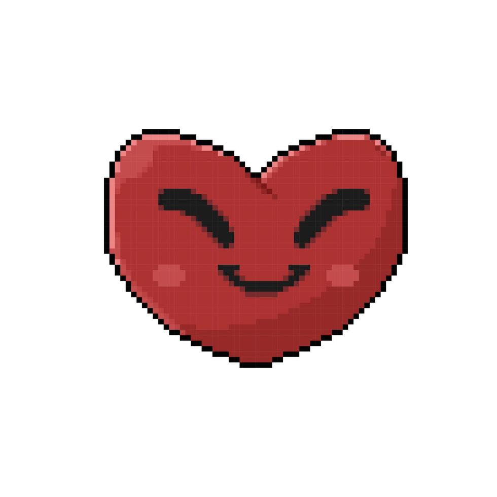 love heart with smile emoji sign in pixel art style vector