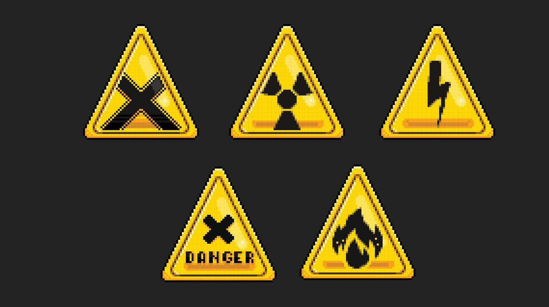 yellow triangle danger sign in pixel art style vector