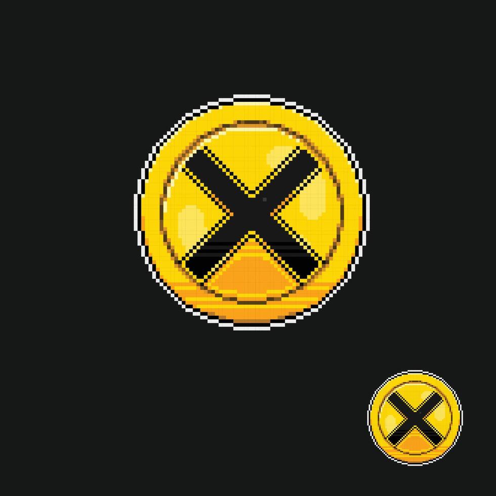 yellow circle with cross sign in pixel art style vector