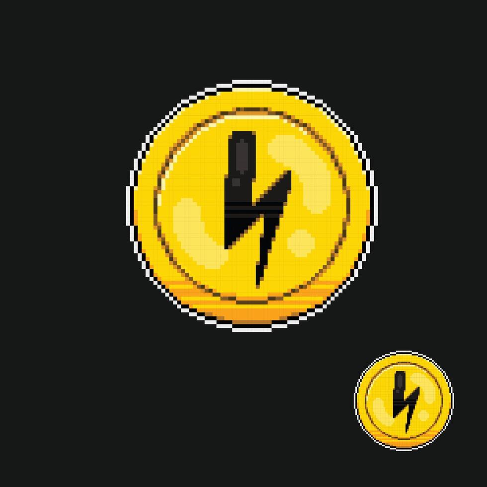 yellow circle thunder sign in pixel art style vector