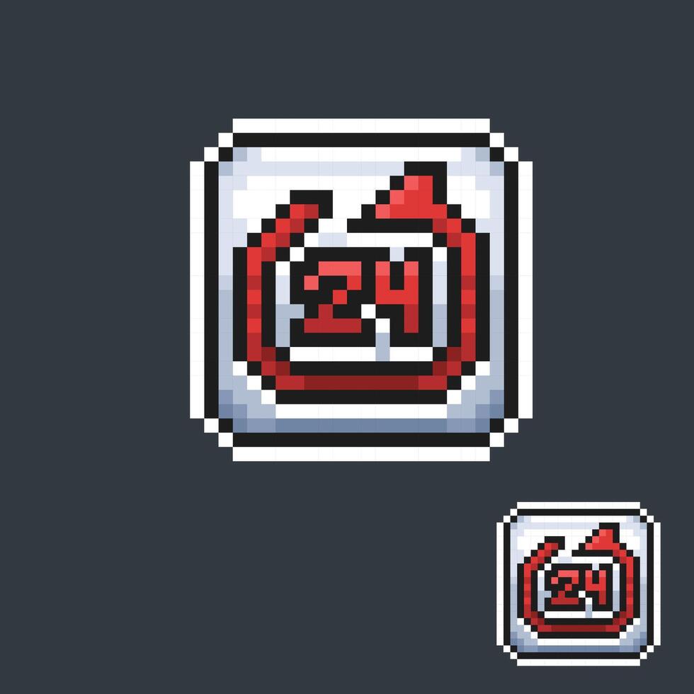 24 hour sign in pixel art style vector