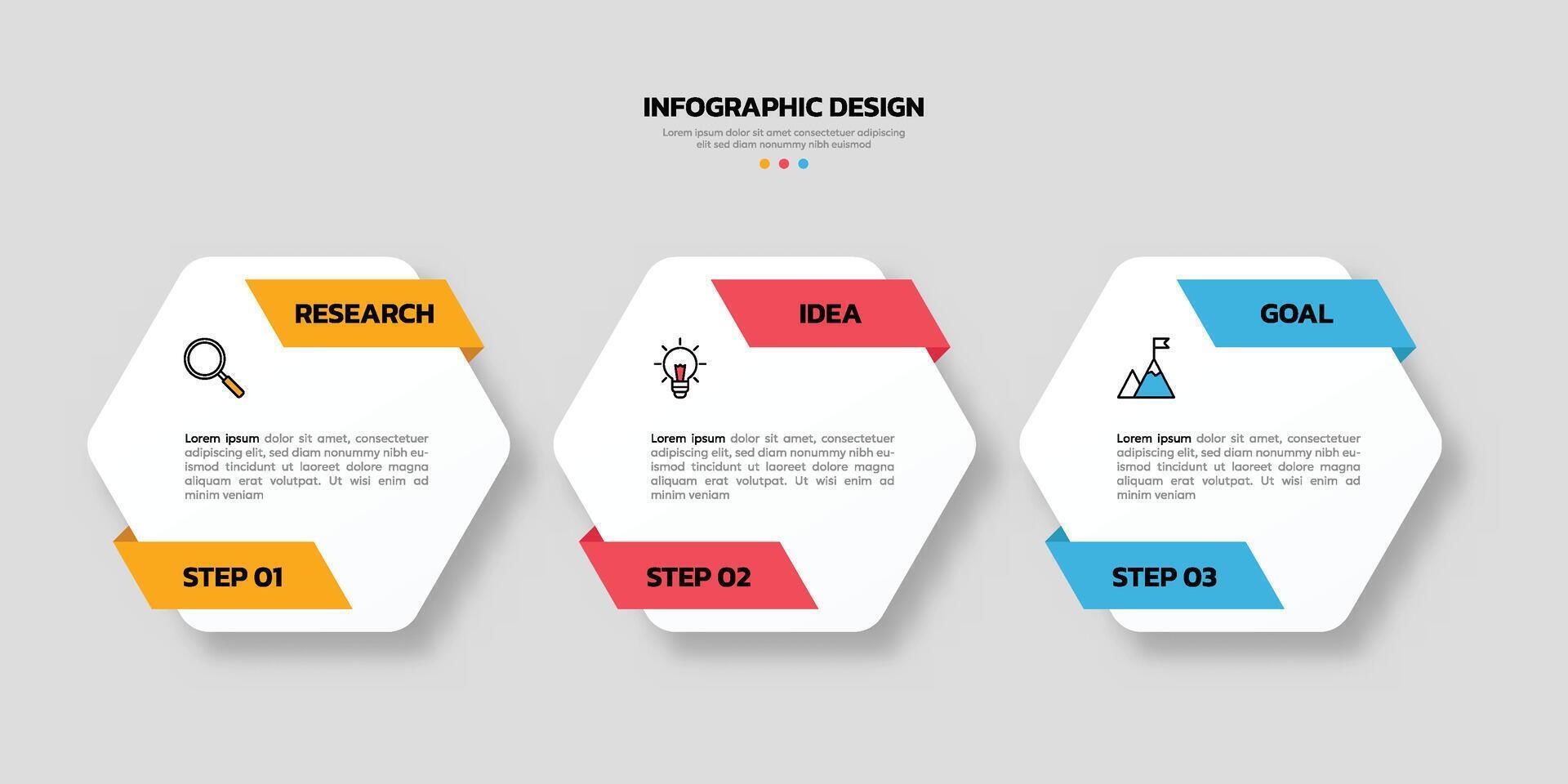 Modern business infographic template with 3 options or steps icons. vector