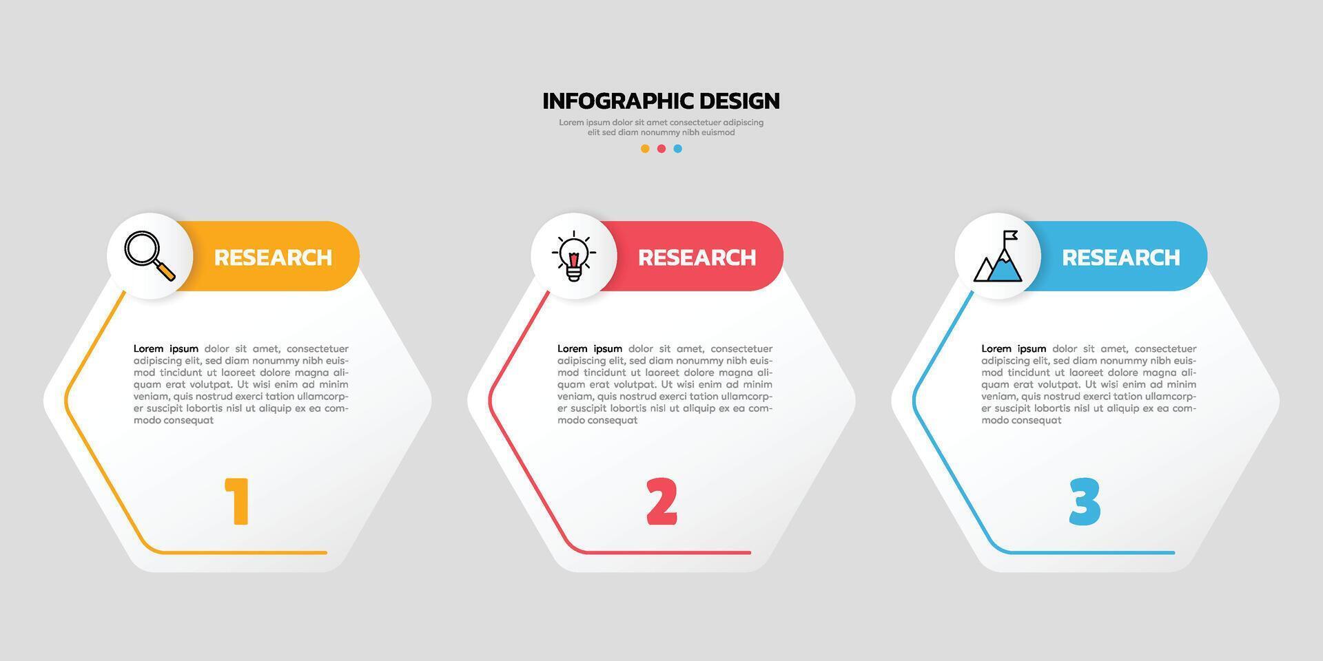 Modern business infographic template with 3 options or steps icons. vector