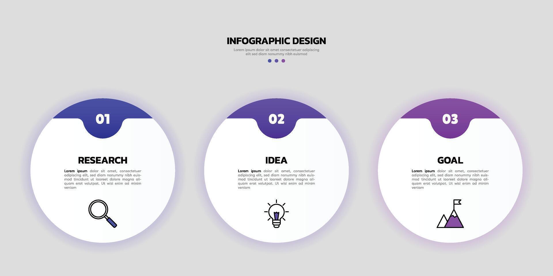 Modern business infographic template with 3 options or steps icons. vector