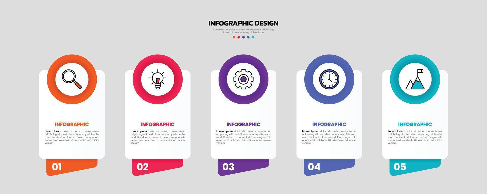 Modern business infographic template, geometric shape with 5 options or steps icons. vector