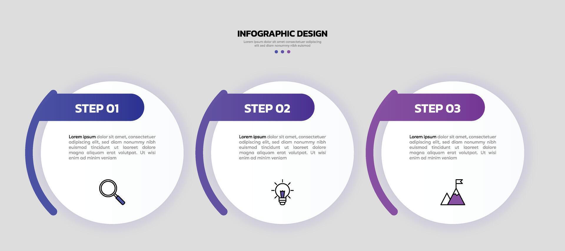 Modern business infographic template with 3 options or steps icons. vector