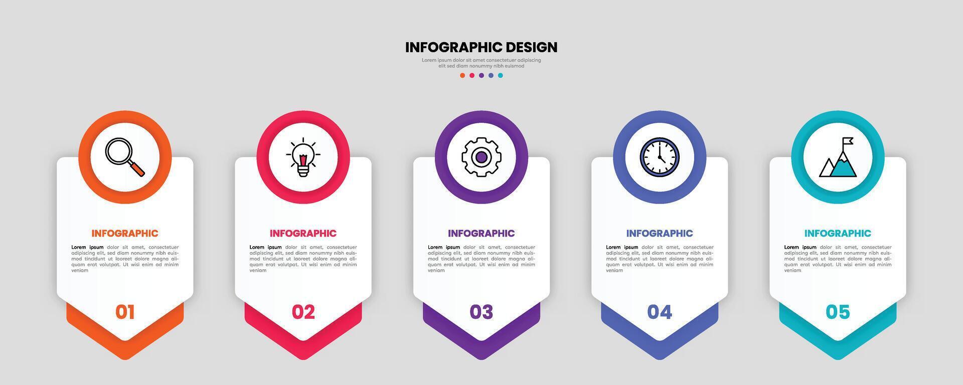 Modern business infographic template, geometric shape with 5 options or steps icons. vector