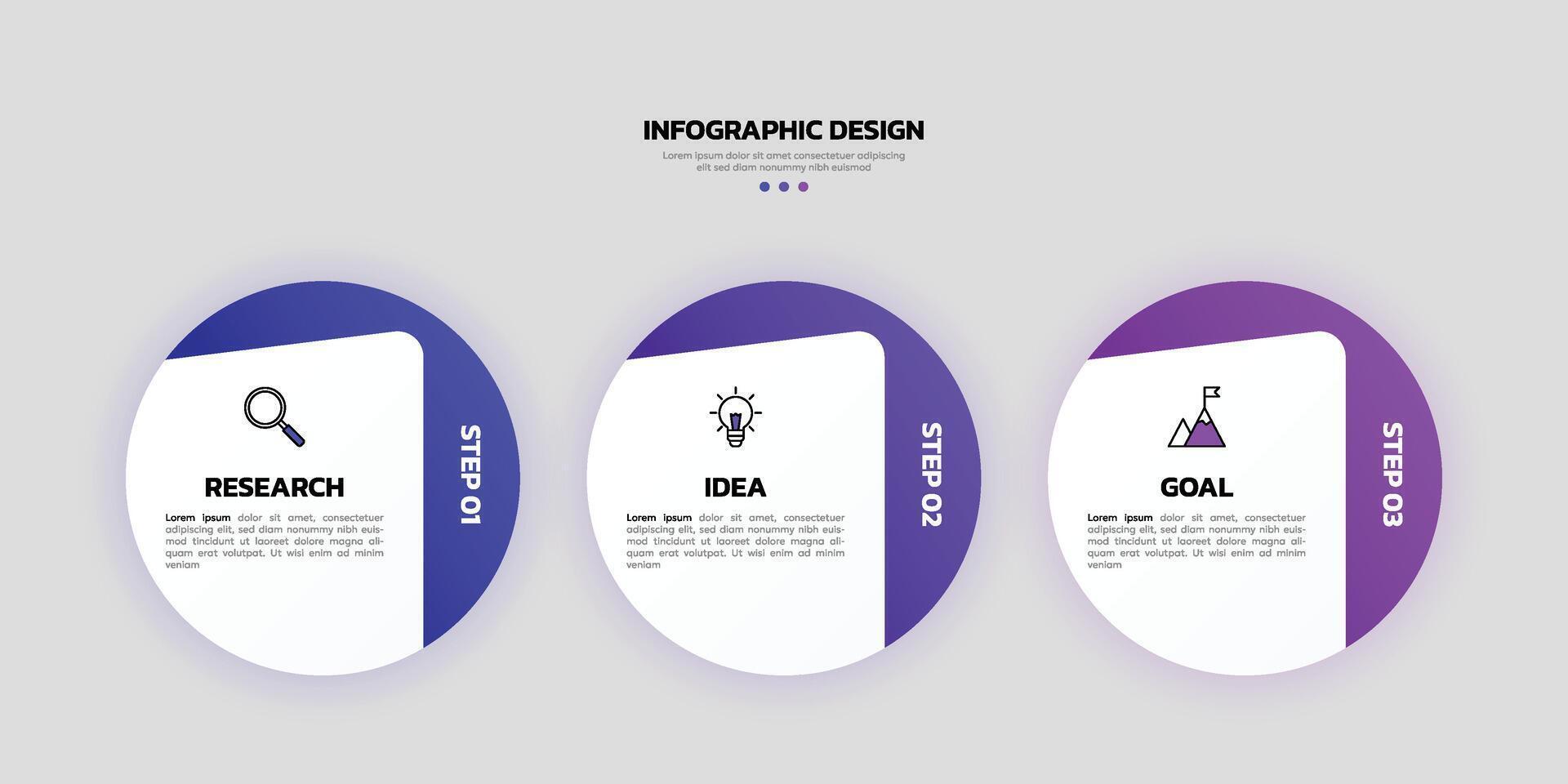 Modern business infographic template with 3 options or steps icons. vector