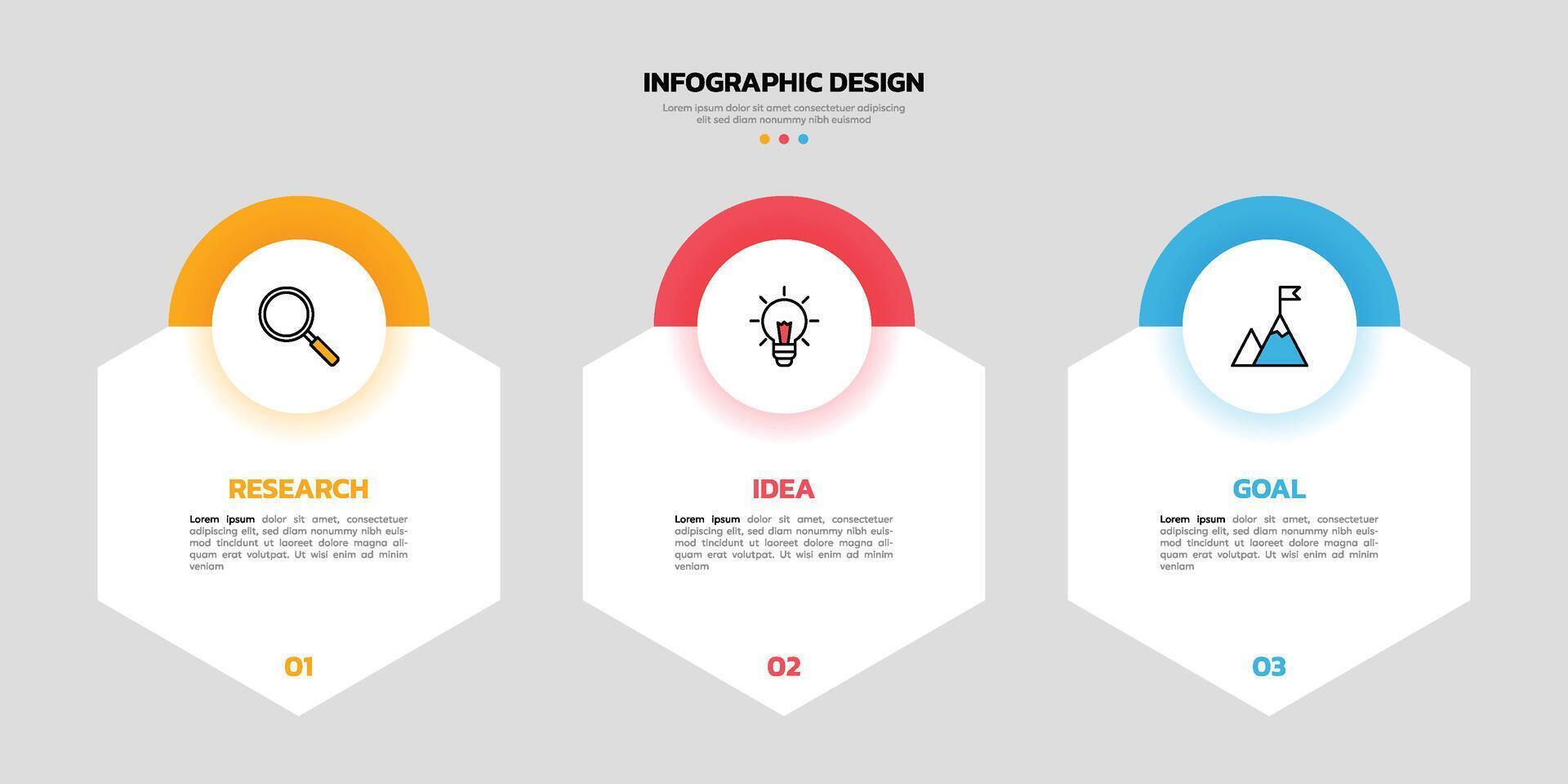 Modern business infographic template with 3 options or steps icons. vector