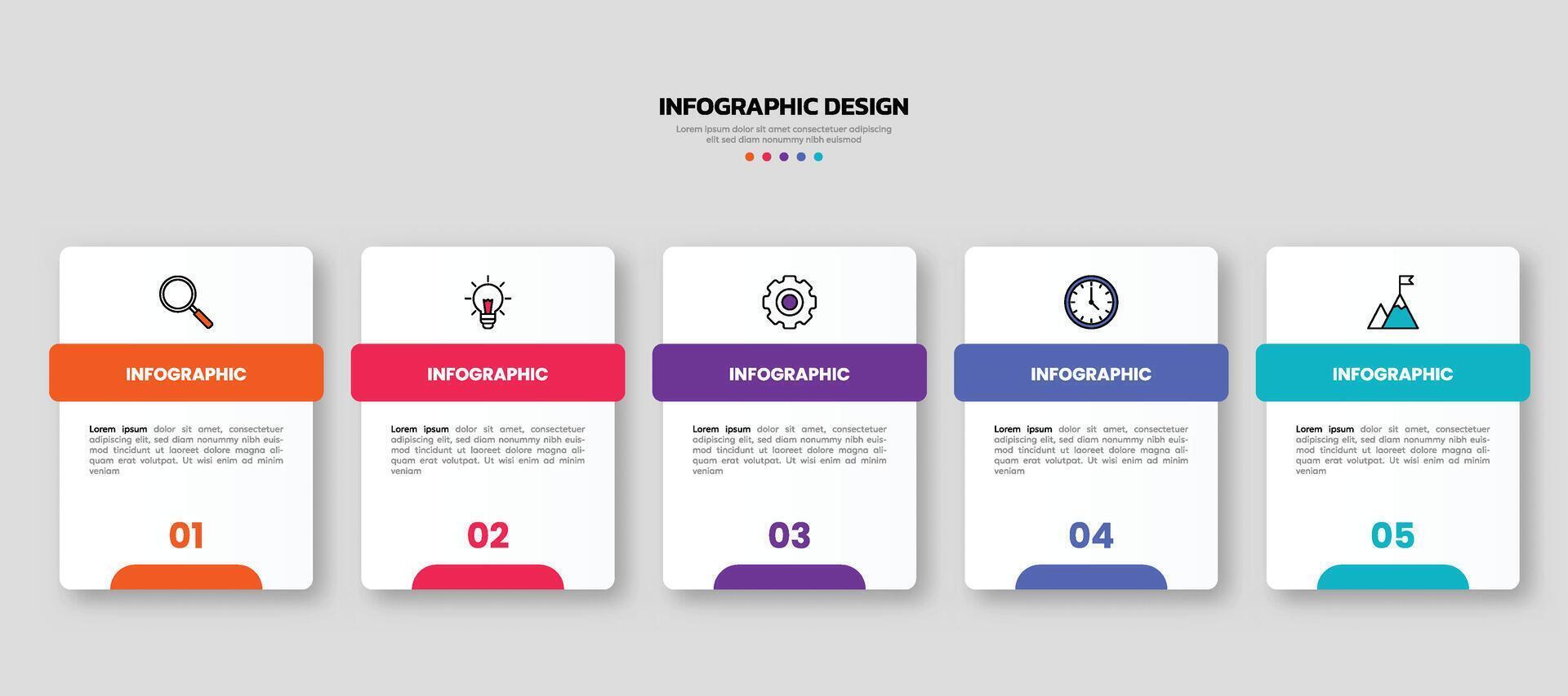 Modern business infographic template, geometric shape with 5 options or steps icons. vector