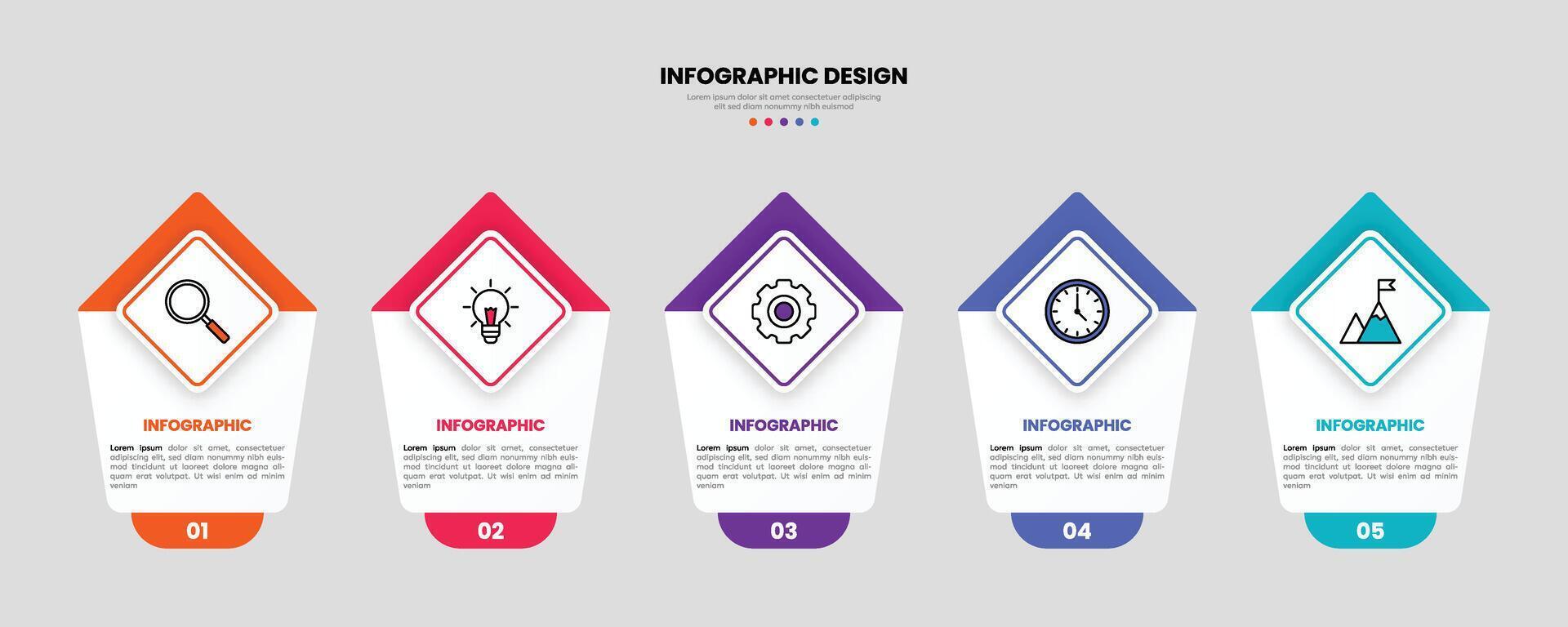 Modern business infographic template, geometric shape with 5 options or steps icons. vector