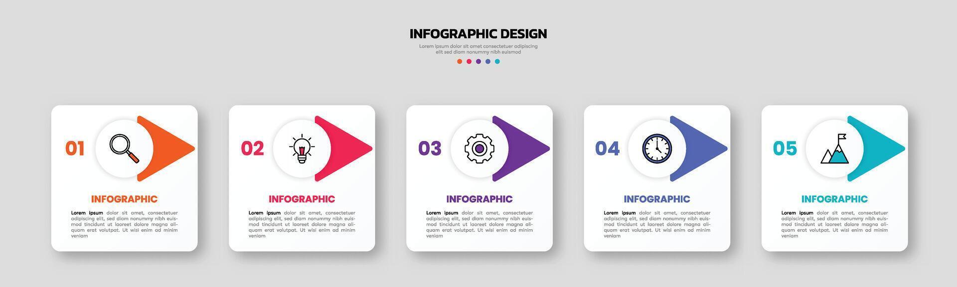 Modern business infographic template, geometric shape with 5 options or steps icons. vector