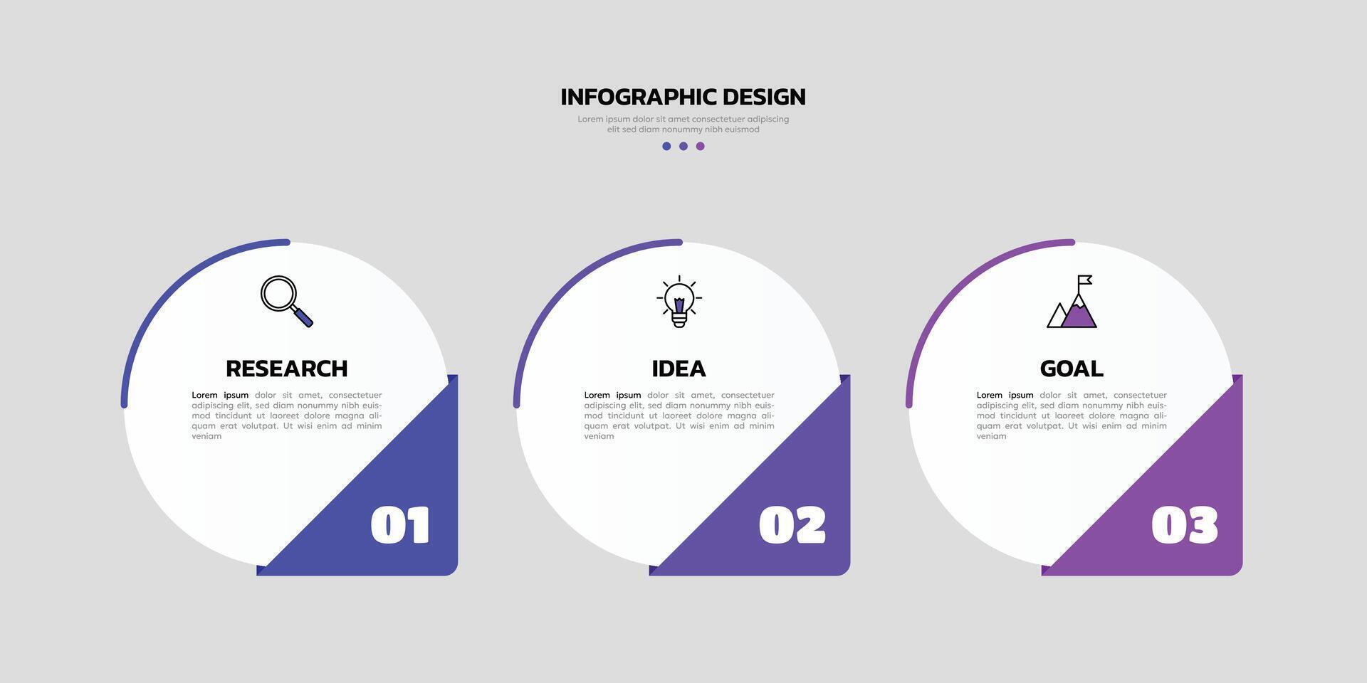 Modern business infographic template with 3 options or steps icons. vector