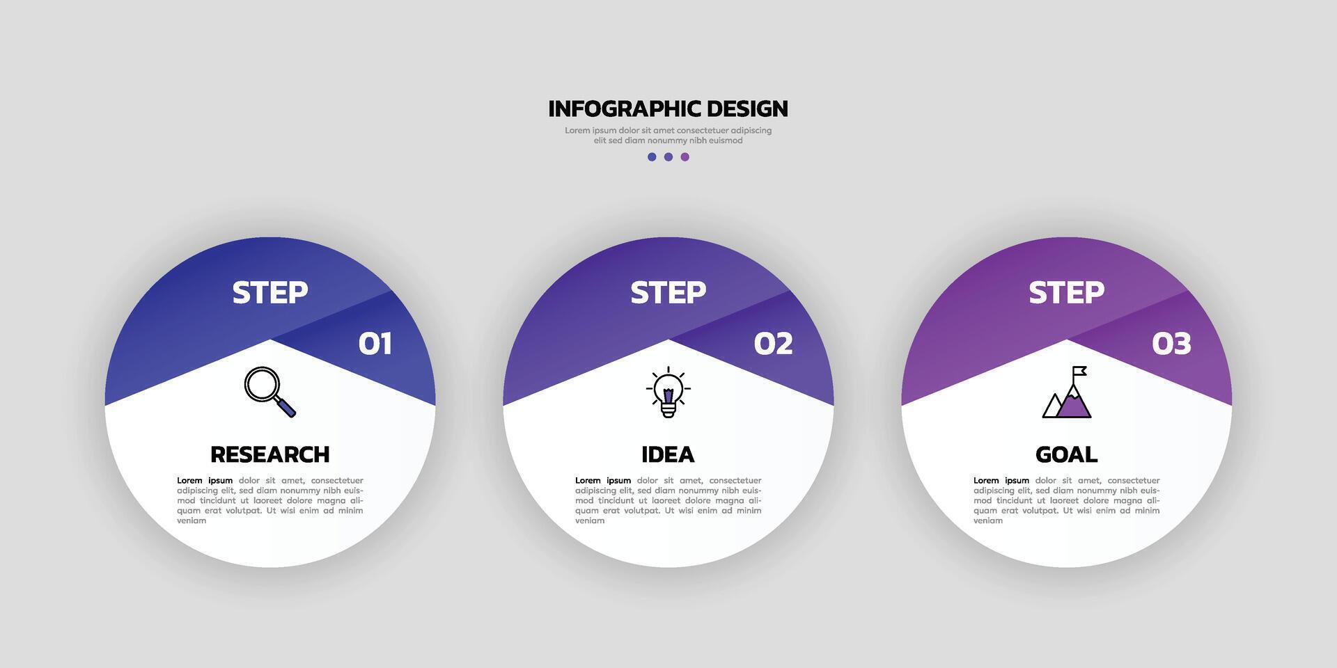 Modern business infographic template with 3 options or steps icons. vector