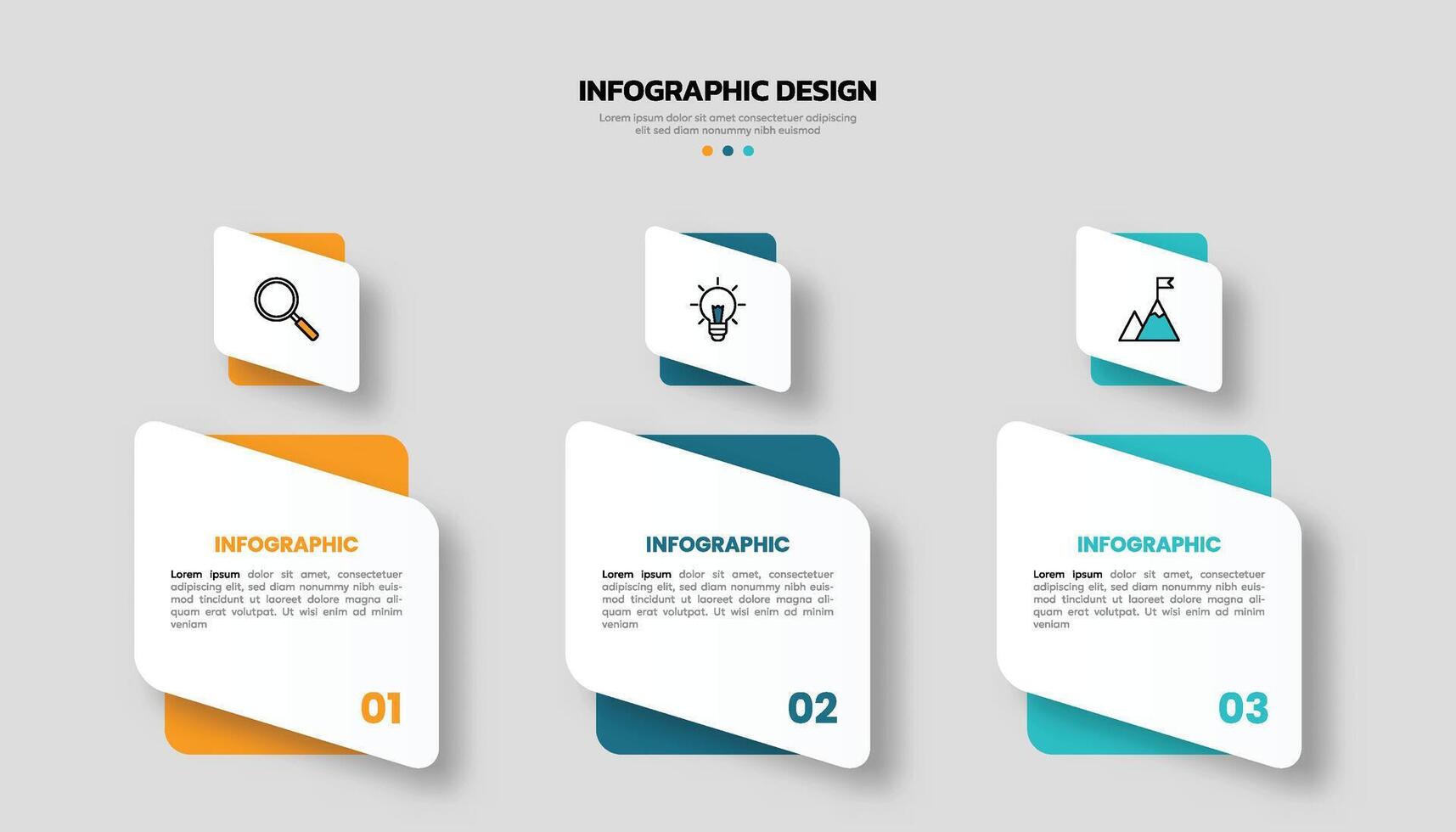 Modern business infographic template with 3 options or steps icons. vector