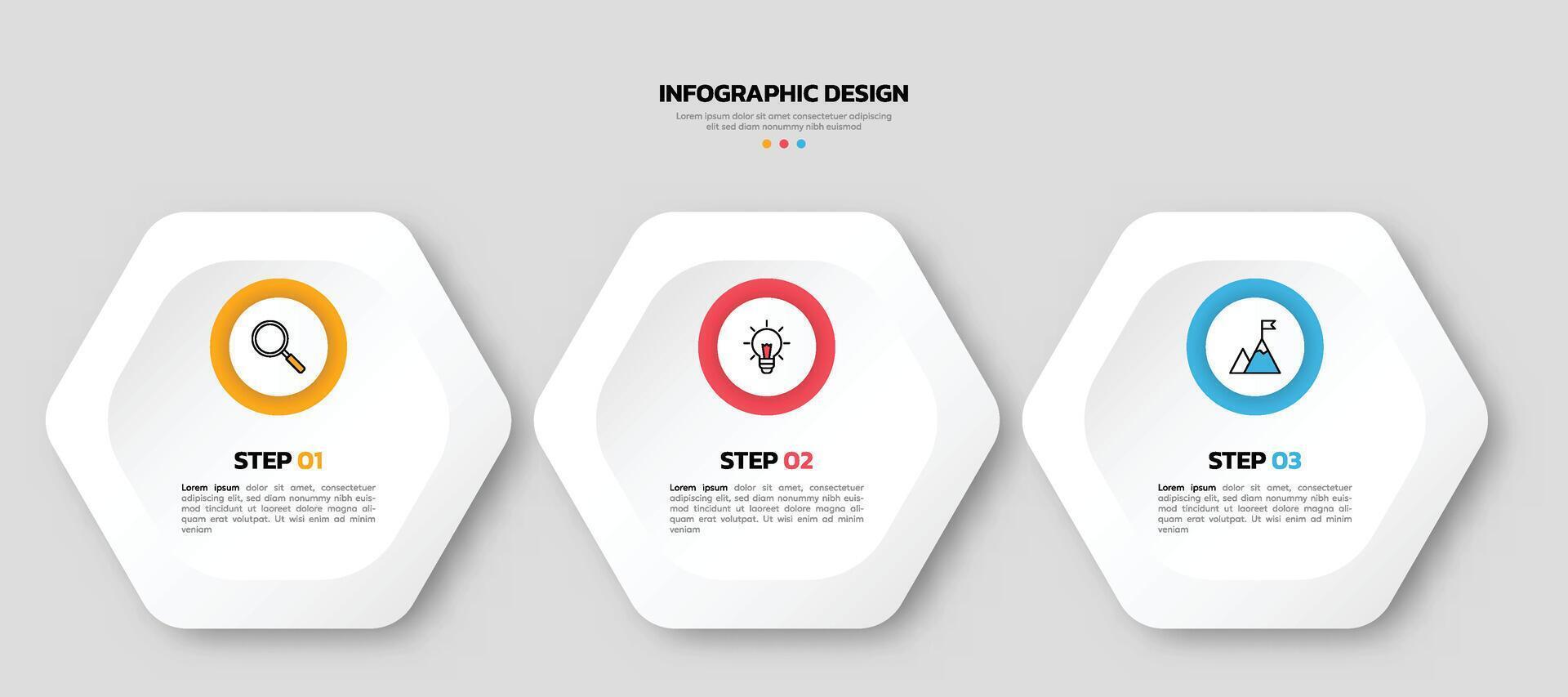 Modern business infographic template with 3 options or steps icons. vector