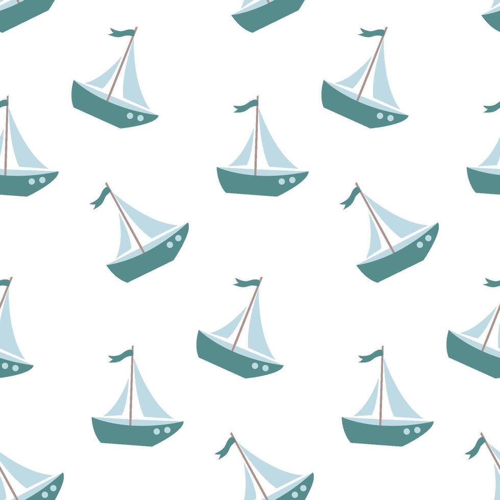 seamless pattern with sea boats on white. Background with ships, sailboat, yacht vector
