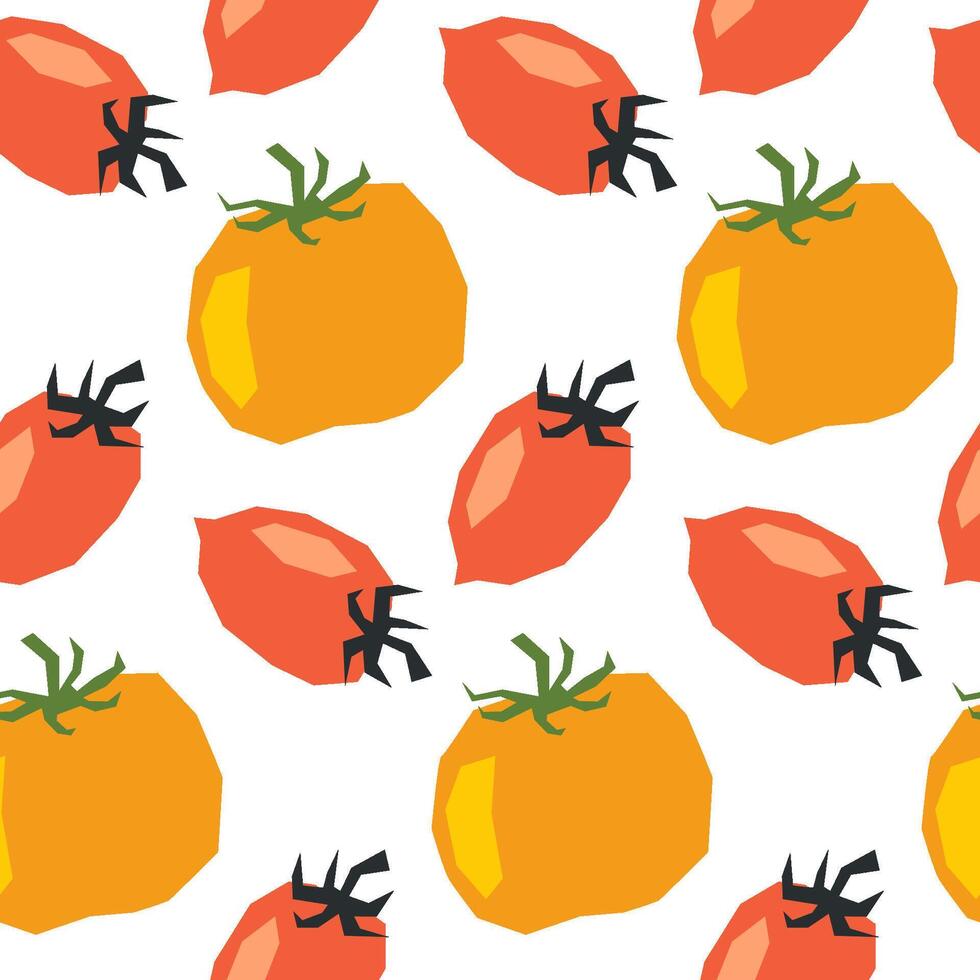 Seamless pattern with ripe tomatoes. Applique style drawing. Background, wrapping paper. vector
