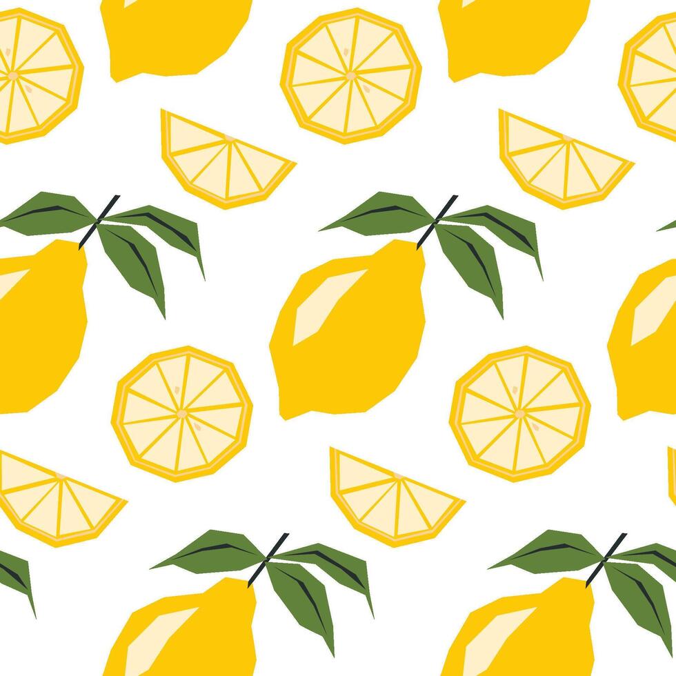 Seamless pattern with ripe lemon and slice. Applique style drawing. Background, wrapping paper. vector