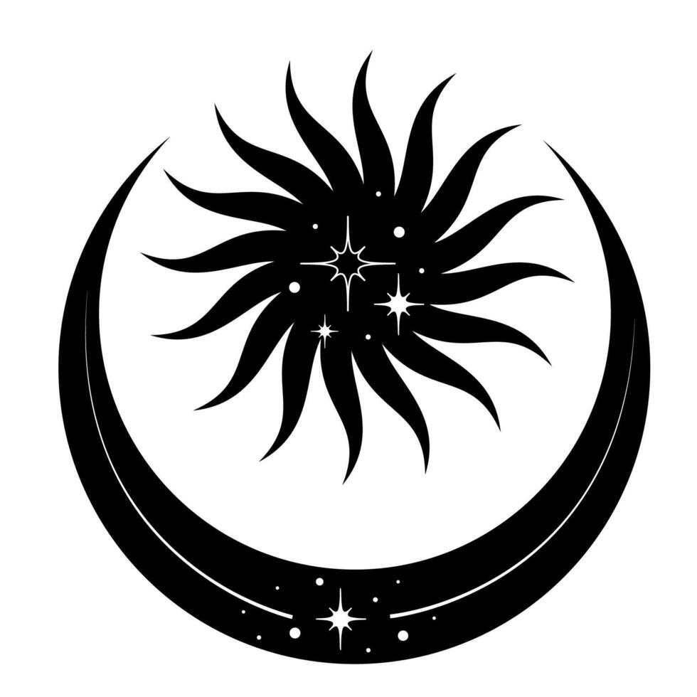 sol, Luna y estrellas. resumen símbolo para productos cosméticos y embalaje, joyas, logo, tatuaje. esotérico. vector