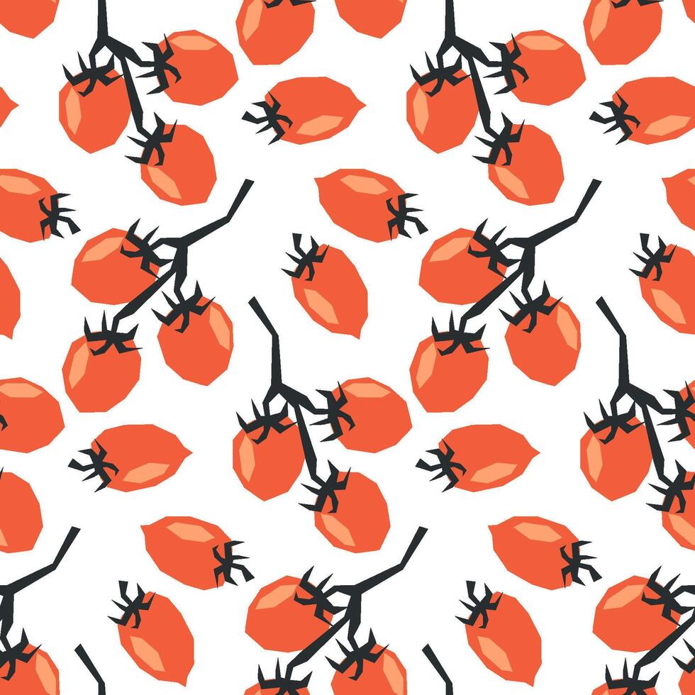 Seamless pattern with ripe cherry tomatoes. Applique style drawing. Background, wrapping paper. vector