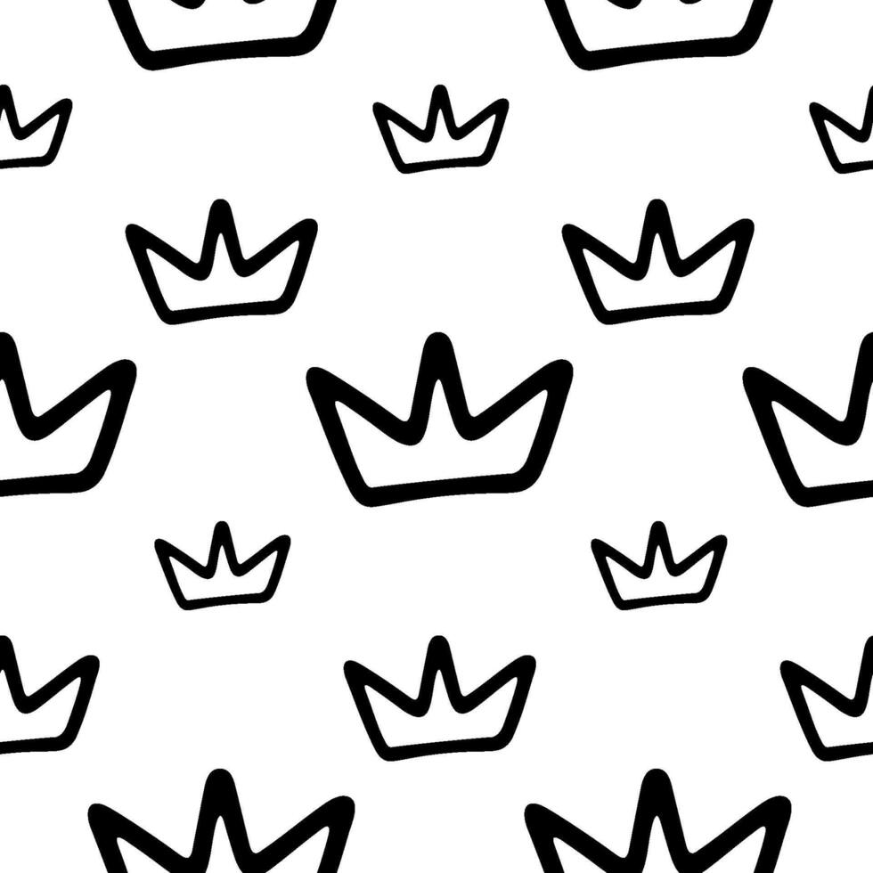 seamless background with hand-drawn crowns. Linear pattern vector