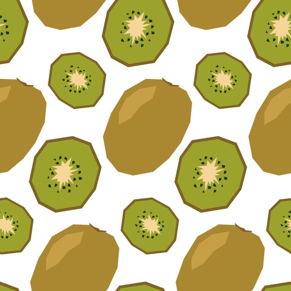 Seamless pattern with slices and ripe kiwi. Background, wrapping paper. Applique style drawing vector