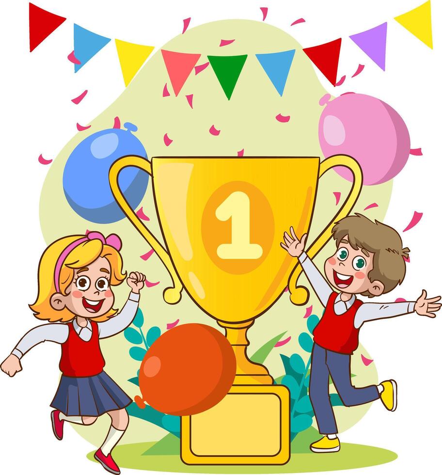 vector illustration of success concept.School achievement and success vector illustration. First place winner on white background.teamwork consept.
