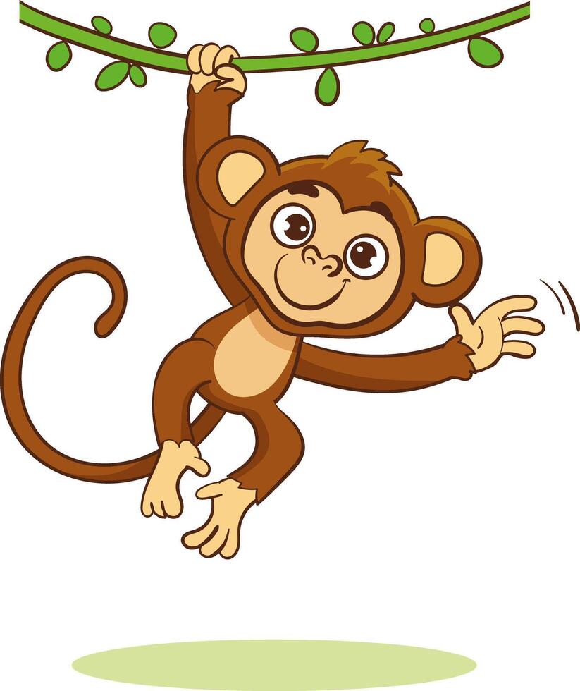 Vector illustration of cute monkey hanging on a tree branch