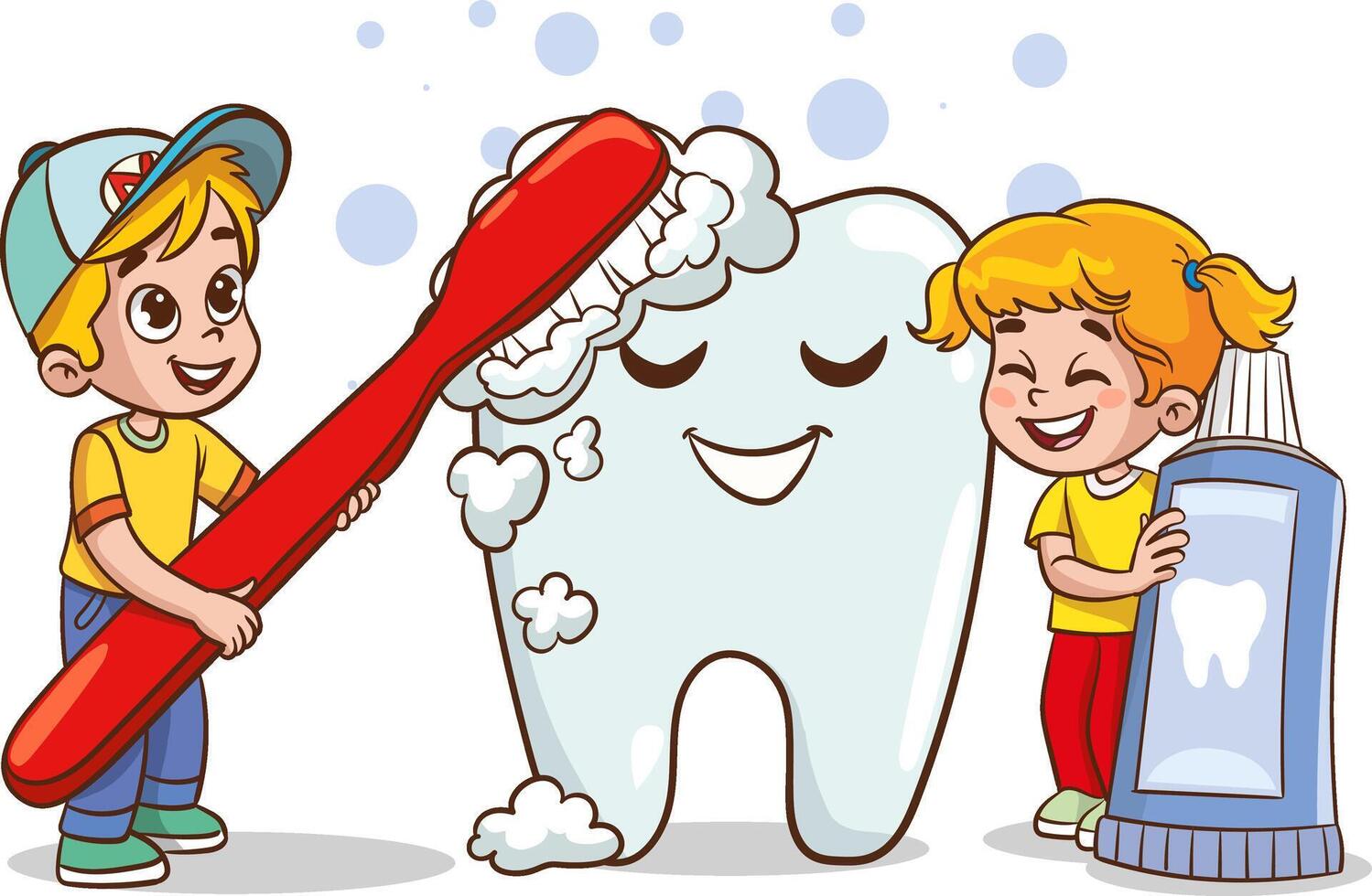 vector brushing Teeth Concept With Cartoon Character