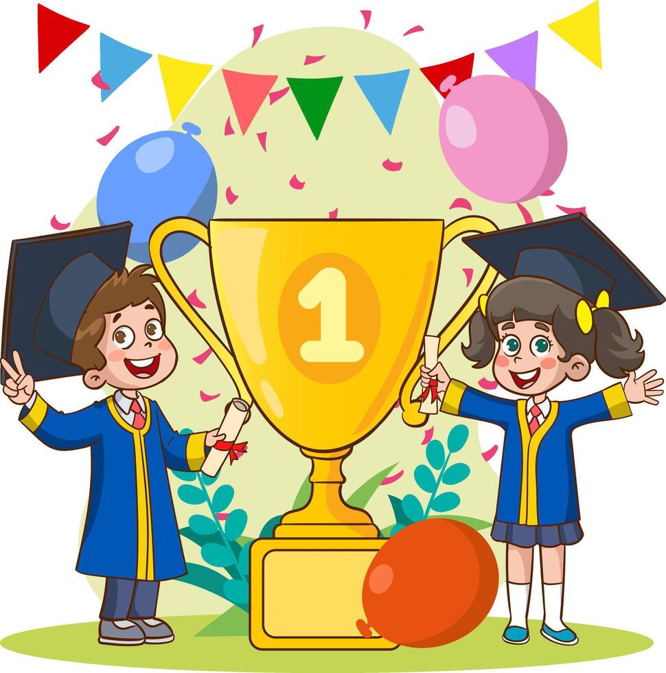 vector illustration of success concept.School achievement and success vector illustration. First place winner on white background.teamwork consept.