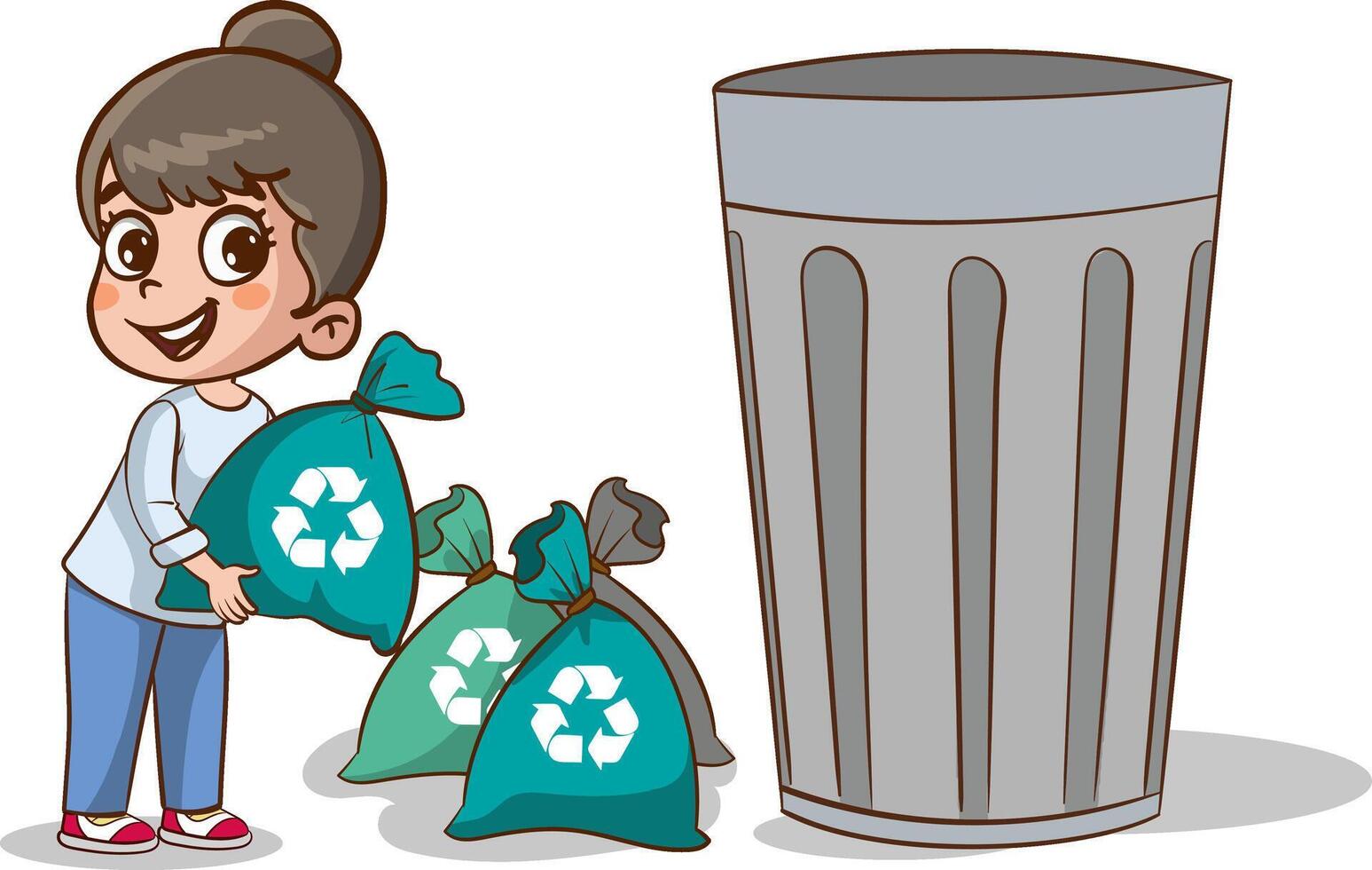 Vector illustration of a Little Girl  Recycling Garbage