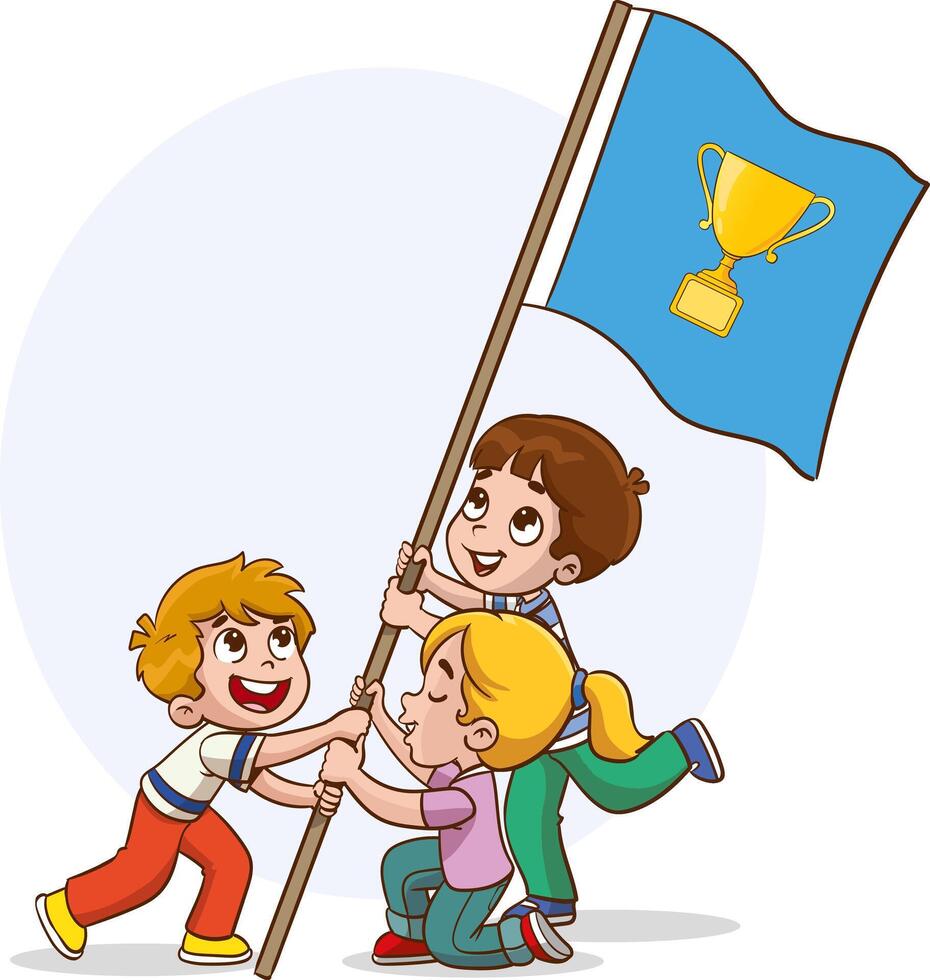 Success And Teamwork Concept With Cartoon Kids vector