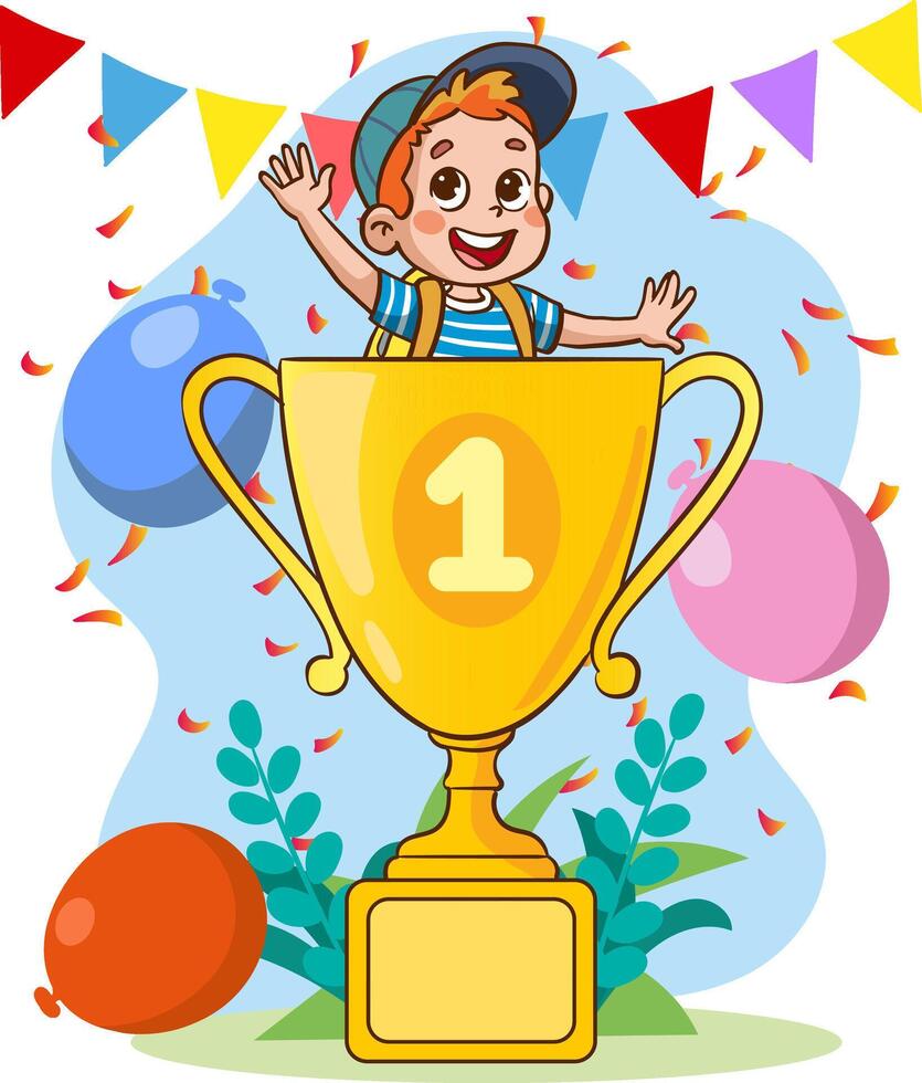 vector illustration of success concept.School achievement and success vector illustration. First place winner on white background.teamwork consept.