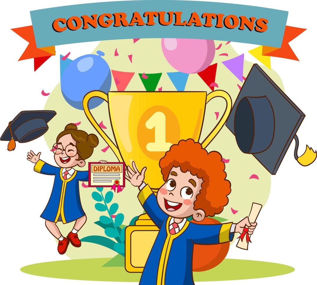 vector illustration of success concept.School achievement and success vector illustration. First place winner on white background.teamwork consept.