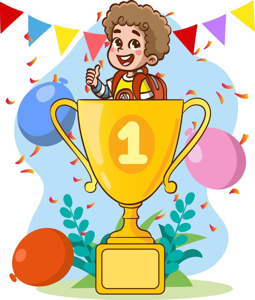 vector illustration of success concept.School achievement and success vector illustration. First place winner on white background.teamwork consept.