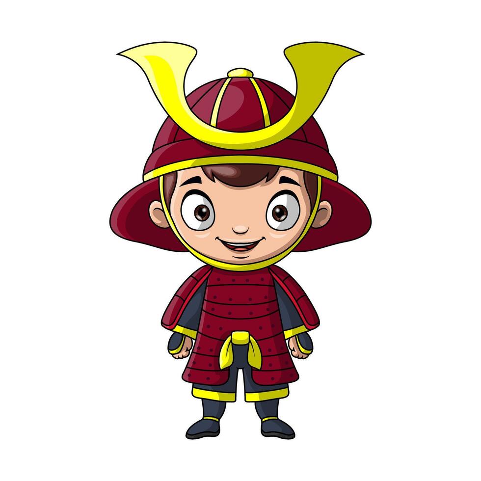 Cute japanese samurai warrior cartoon vector