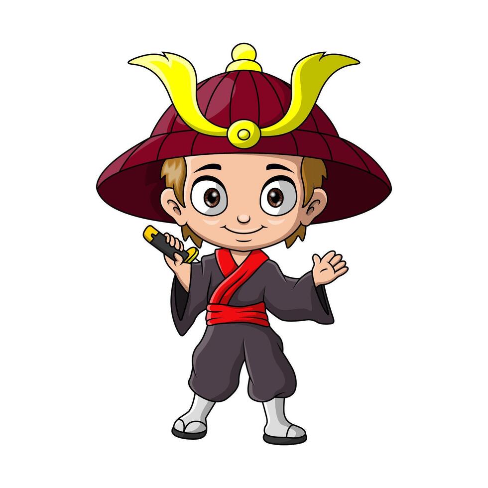 Cute japanese samurai warrior cartoon vector