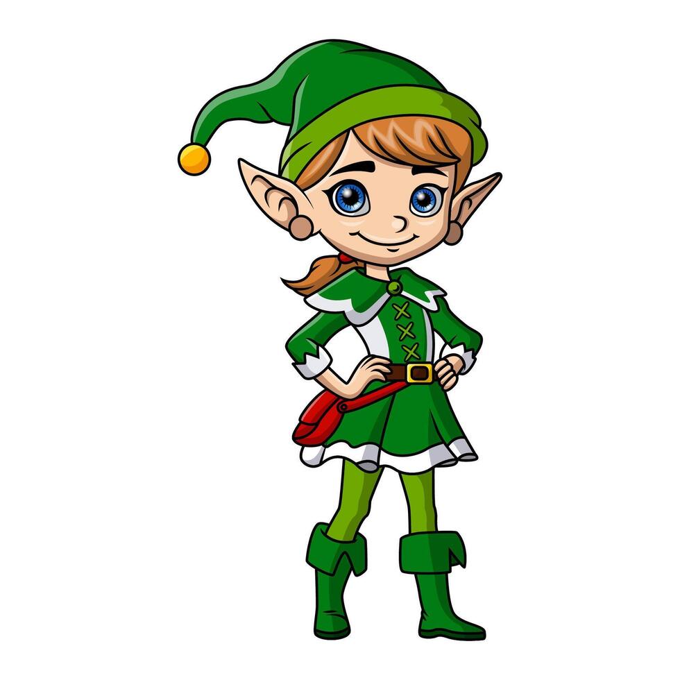 Cute christmas elf girl cartoon vector