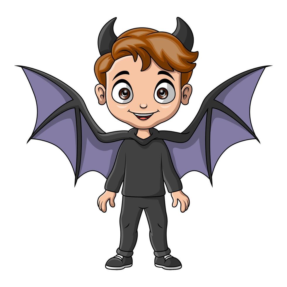 Cute little boy cartoon wearing halloween bat costume vector