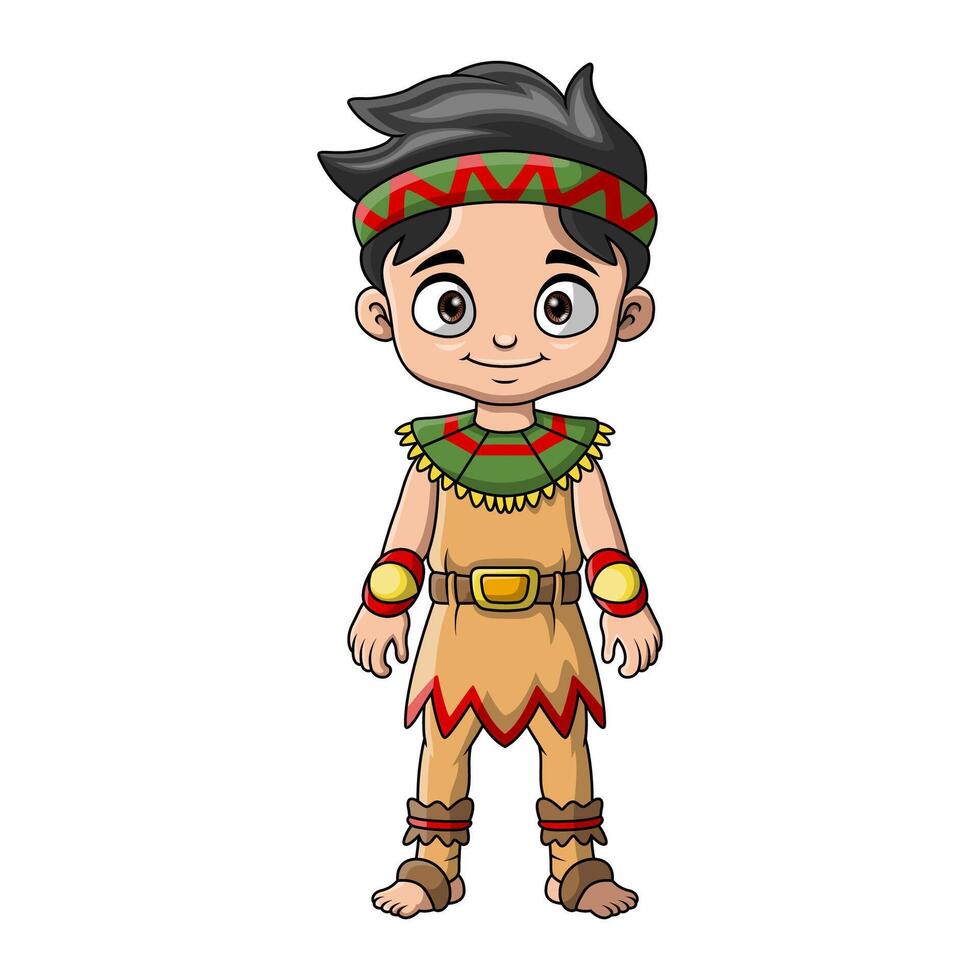 Cute native american indian boy cartoon vector