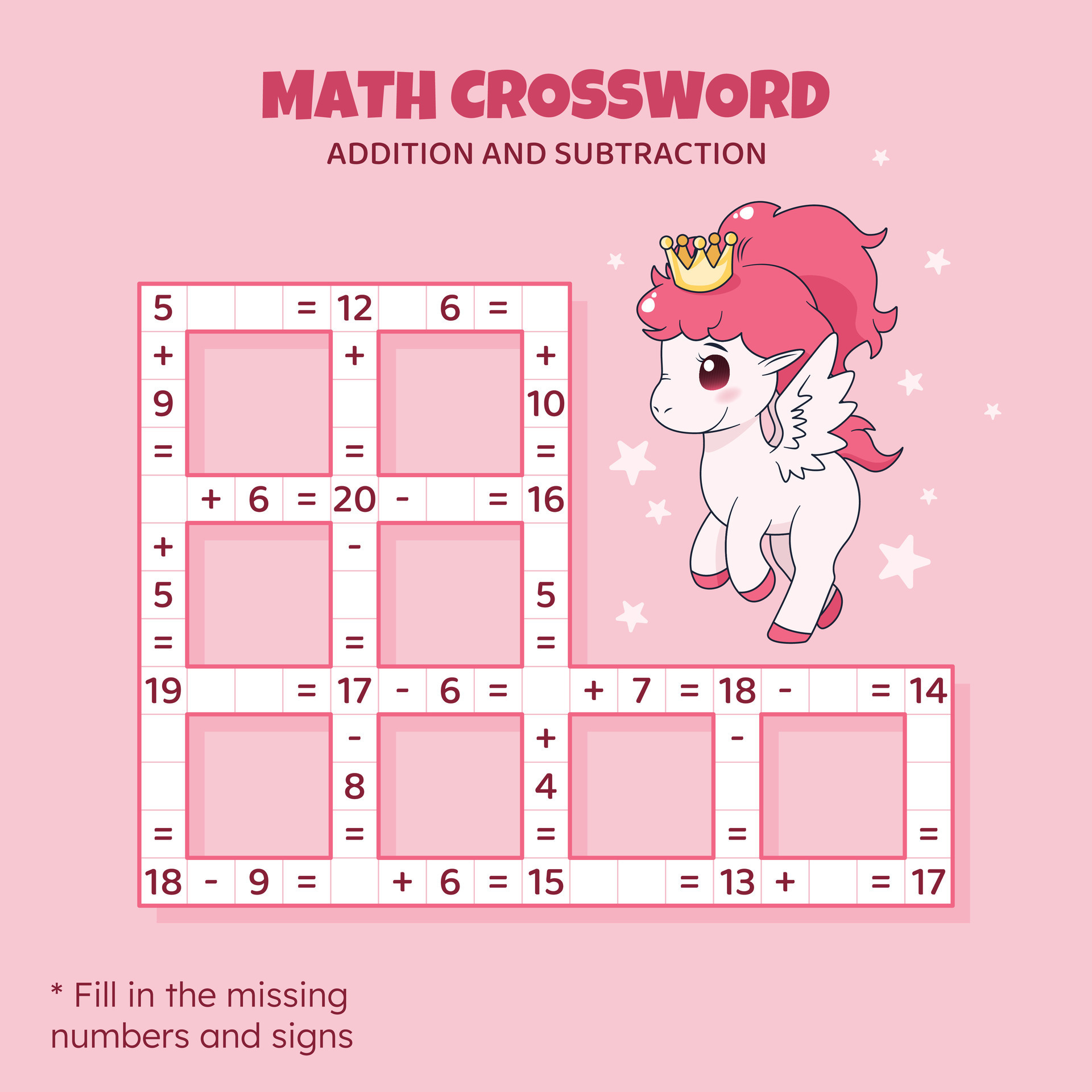 Math Crossword puzzle for kids Addition and subtraction Counting up