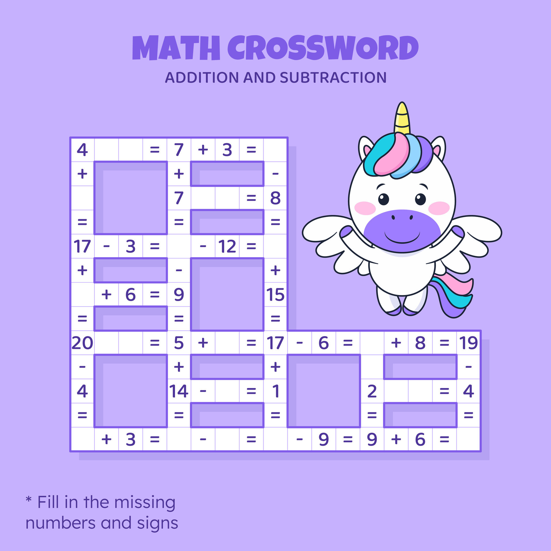 Math Crossword puzzle for kids Addition and subtraction Counting up